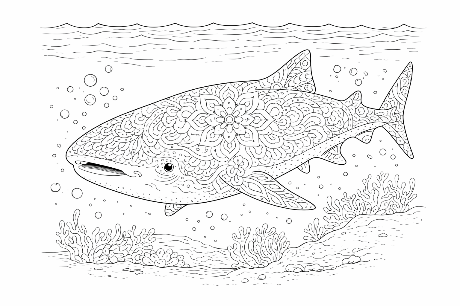 Mandala del tiburón ballena para colorear